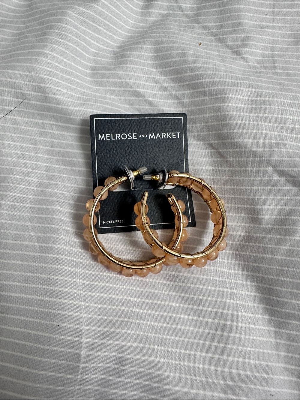Nordstrom Melrose and Market Gold-Tone Beige Beaded Hoop Earrings